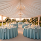 luxury outdoor tent reception with Accordion Crinkle Taffeta 120" Round Tablecloth - Baby Blue
 
