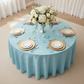 top view baby shower setting with Accordion Crinkle Taffeta 120" Round Tablecloth - Baby Blue