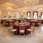 wedding reception with Accordion Crinkle Taffeta 120" Round Tablecloth - Burgundy