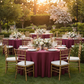 garden anniversary setup with Accordion Crinkle Taffeta 120" Round Tablecloth - Burgundy