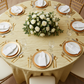 top view of Accordion Crinkle Taffeta 120" Round Tablecloth - Gold