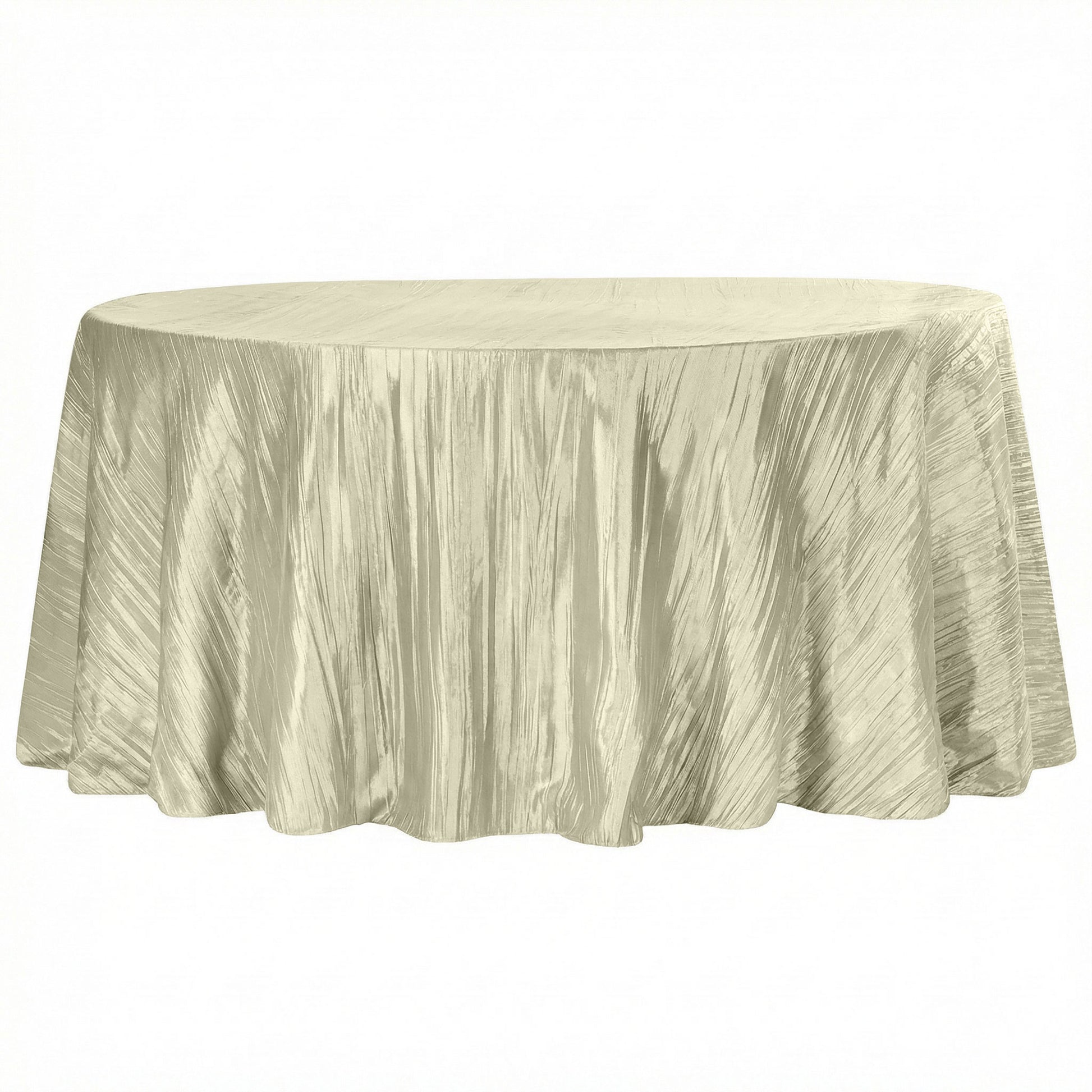 Accordion Crinkle Taffeta 120" Round Tablecloth - Greenish Ivory full view