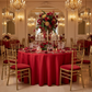 holiday gala setup with Accordion Crinkle Taffeta 120" Round Tablecloth - Red