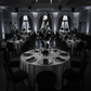 black and silver gala night with Accordion Crinkle Taffeta 120" Round Tablecloth - Silver