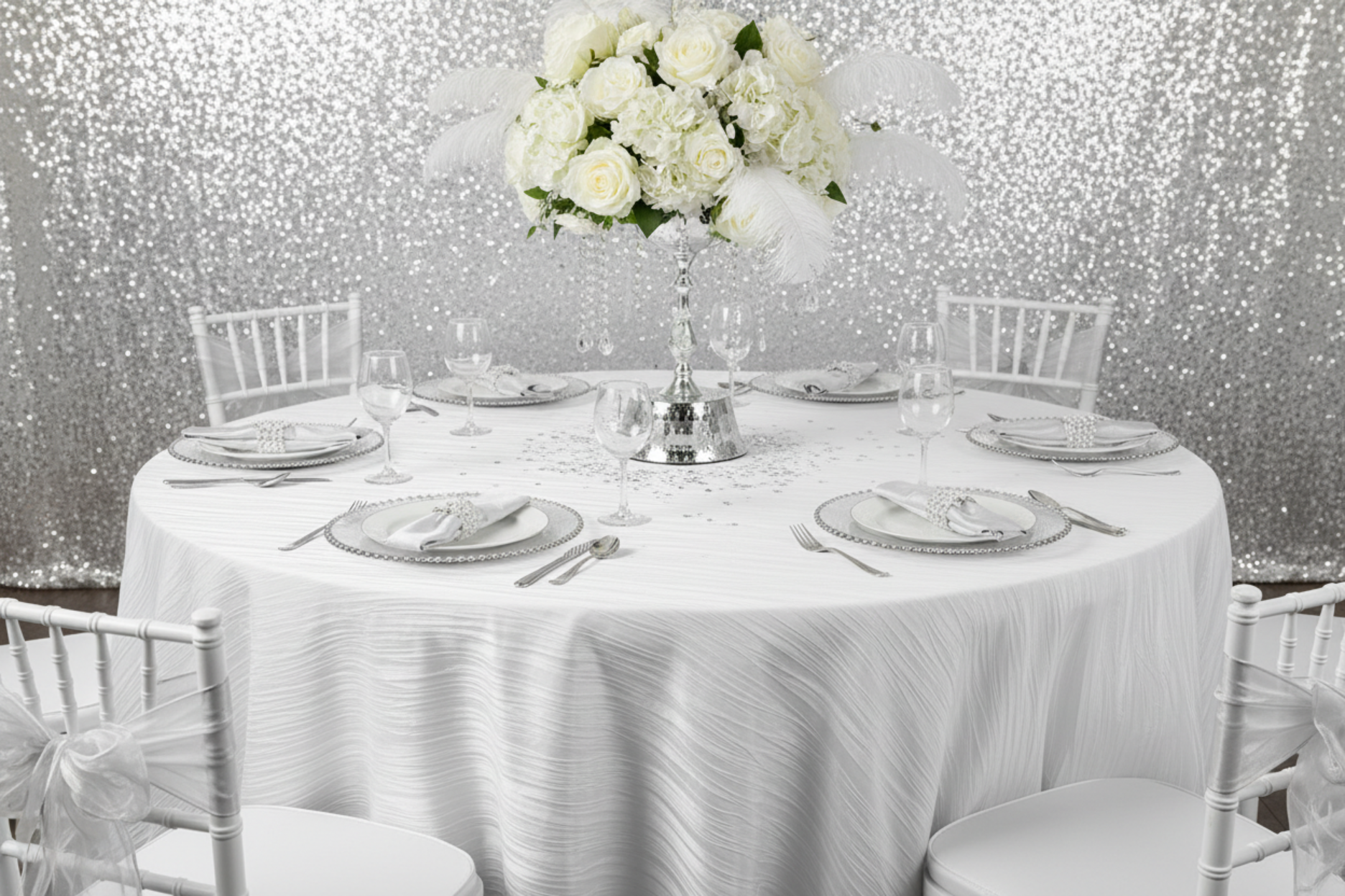 Accordion Crinkle Taffeta 120” Round Tablecloth White - CV Linens™
