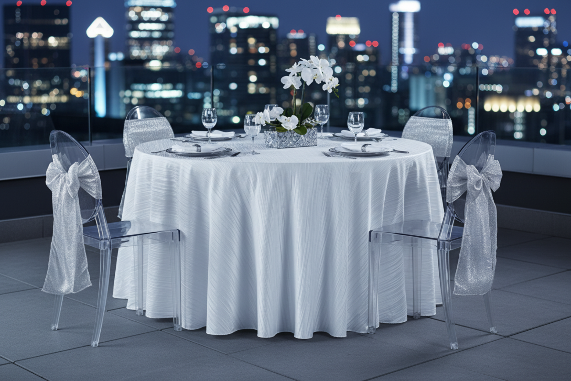 Accordion Crinkle Taffeta 120” Round Tablecloth White - CV Linens™