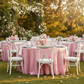 outdoor garden reception with Accordion Crinkle Taffeta 132" Round Tablecloth - Pink