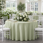 Accordion Crinkle Taffeta 132" Round Tablecloth - Sage Green | charger plate | napkin | wine goblets | centerpiece |