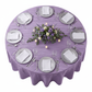 top view wedding reception with Accordion Crinkle Taffeta 132" Round Tablecloth - Victorian Lilac/Wisteria
