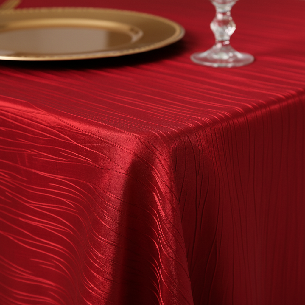 Accordion Crinkle Taffeta 90"x132" Rectangular Tablecloth - Red detail