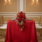 Accordion Crinkle Taffeta 90"x132" Rectangular Tablecloth - Red | flower premade table runner | charger plate | wine goblets 