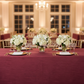 Accordion Crinkle Taffeta 90"x156" Rectangular Tablecloth - Burgundy | charger plate | napkin | wine goblets |  