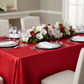 Accordion Crinkle Taffeta 90"x156" Rectangular Tablecloth - Red with silver charger plate | white dinner plate | wine goblets
