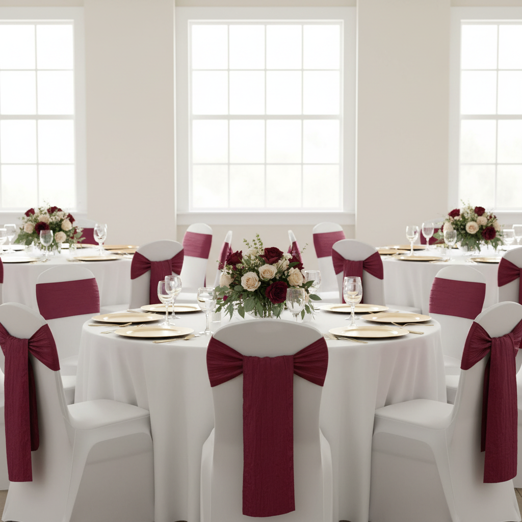 Accordion Crinkle Taffeta Chair Sash 7"x108" - Burgundy