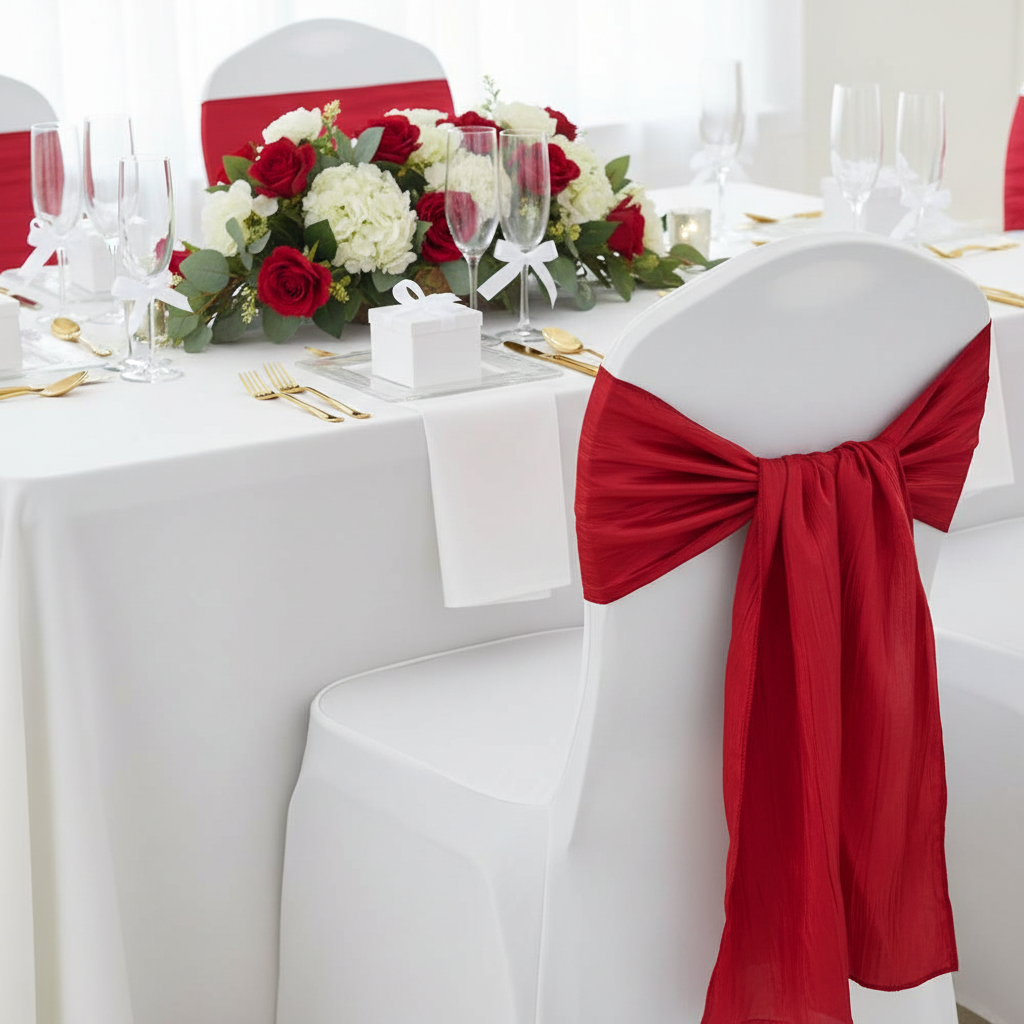 Accordion Crinkle Taffeta Chair Sash 7"x108" - Red | banquet chair | chair cover |