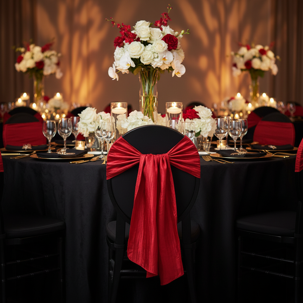 Accordion Crinkle Taffeta Chair Sash 7"x108" - Red | banquet chair | 