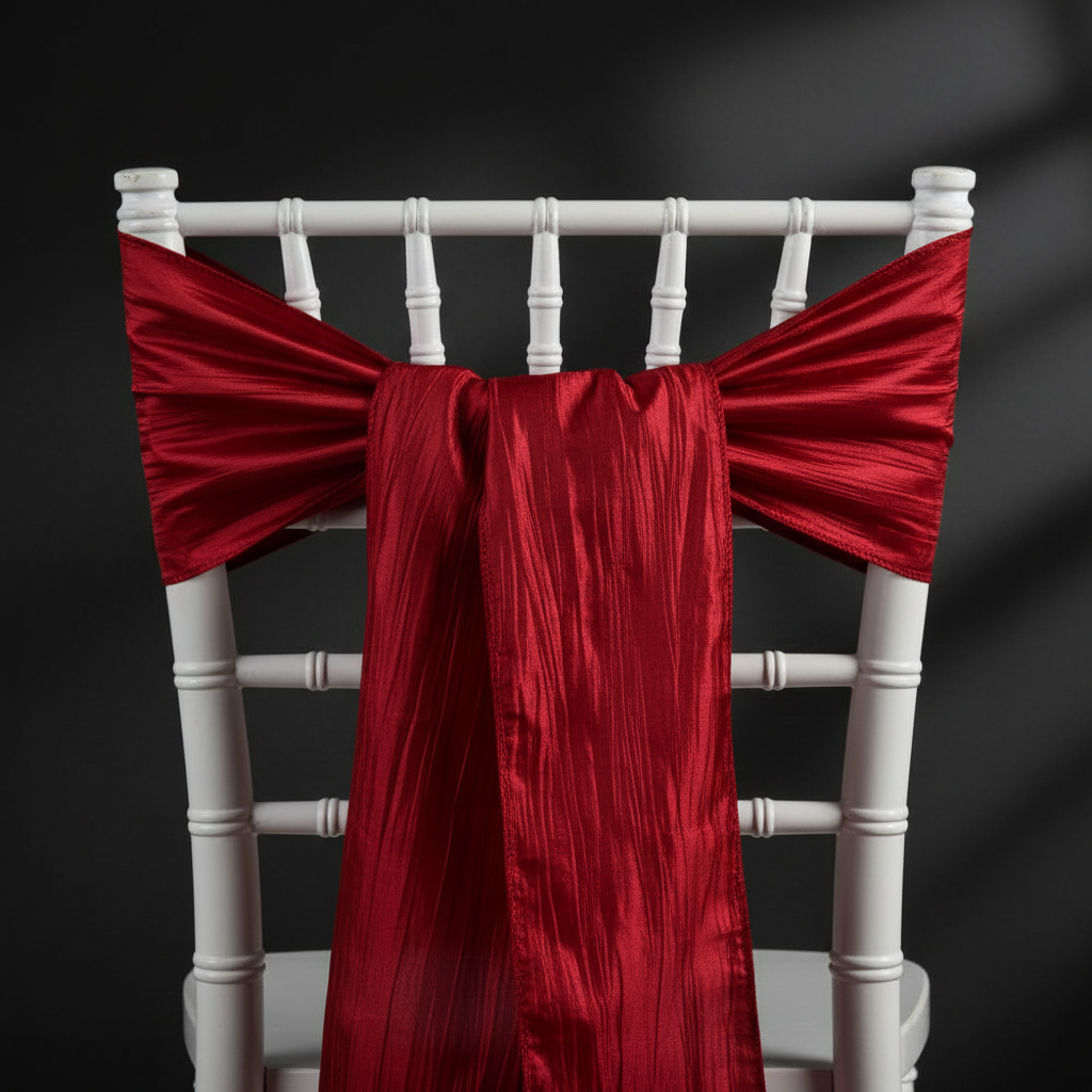 Accordion Crinkle Taffeta Chair Sash 7"x108" - Red | chiavari chair |