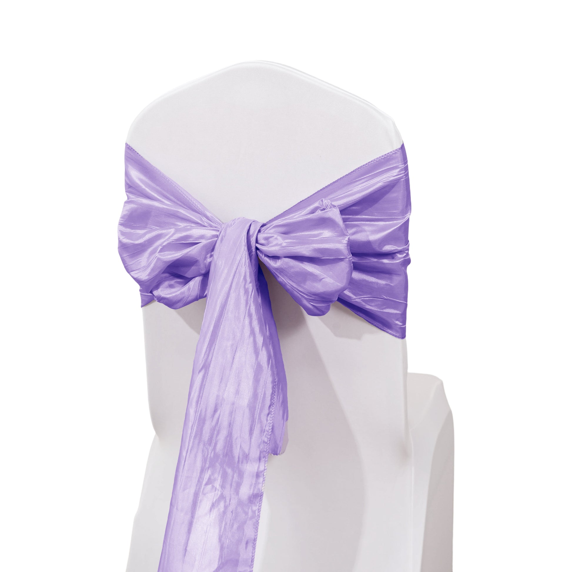 Accordion Crinkle Taffeta Chair Sash Lavender on a banquet chair