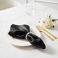Accordion Crinkle Taffeta Napkin 20"x20" - Black on white dinner plate | white tablecloth |