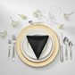 Accordion Crinkle Taffeta Napkin 20"x20" - Black on white dinner plate | white tablecloth | gold charger plate