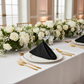Accordion Crinkle Taffeta Napkin 20"x20" - Black on white dinner plate | white tablecloth | flower centerpieces