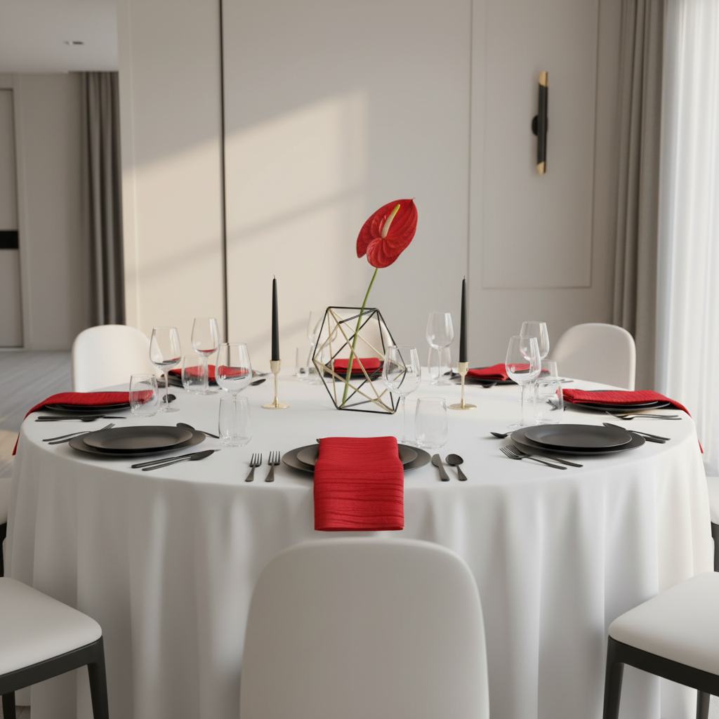 modern minimalist dinner with Accordion Crinkle Taffeta Napkin 20"x20" - Red