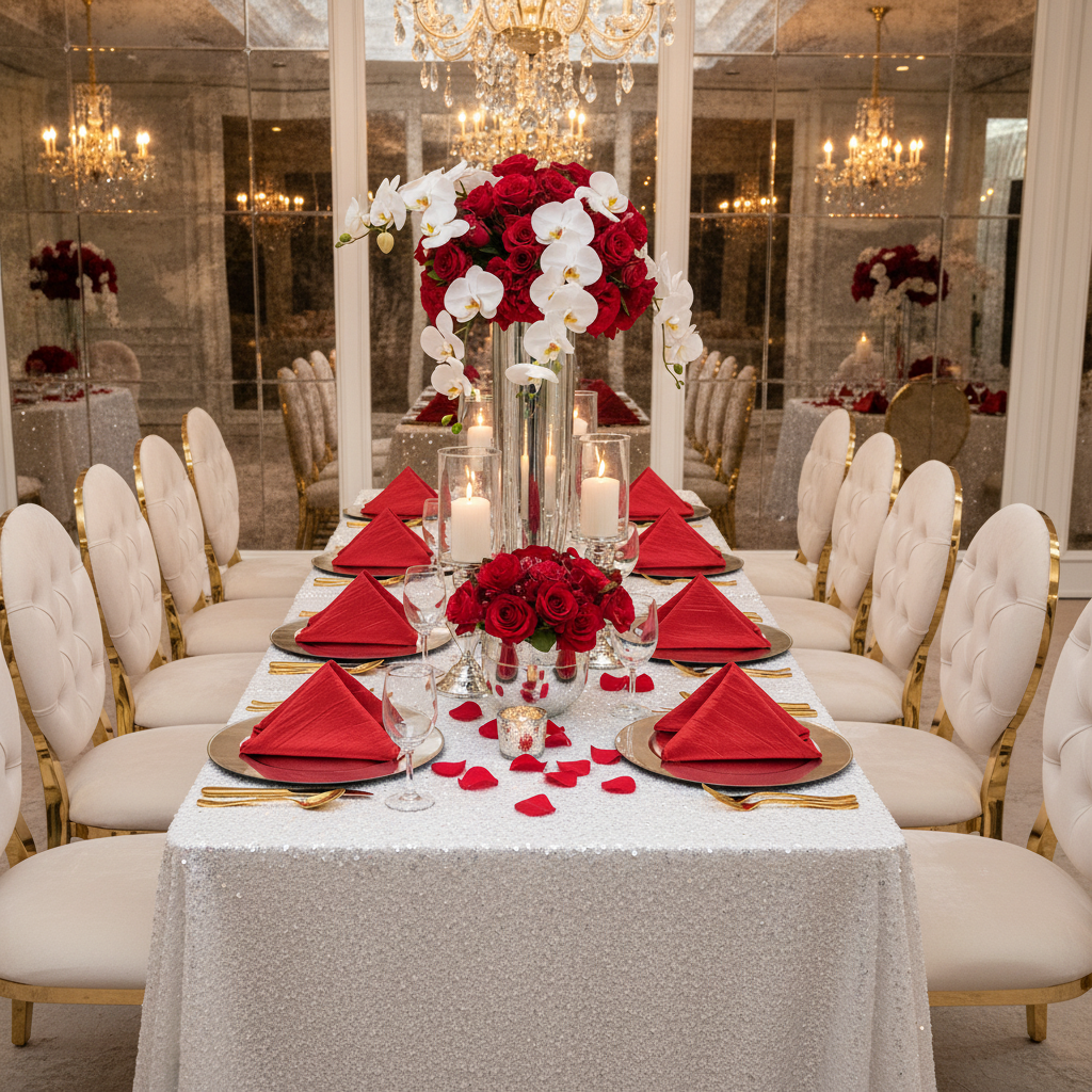 elegant family dinner with Accordion Crinkle Taffeta Napkin 20"x20" - Red
