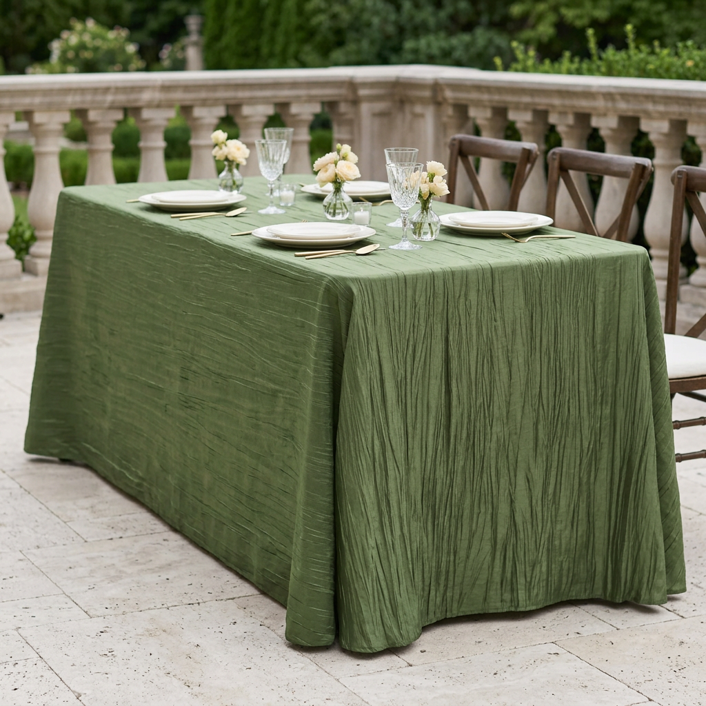 Accordion Crinkle Taffeta Rectangular Tablecloth Willow Green - Outdoor Reception