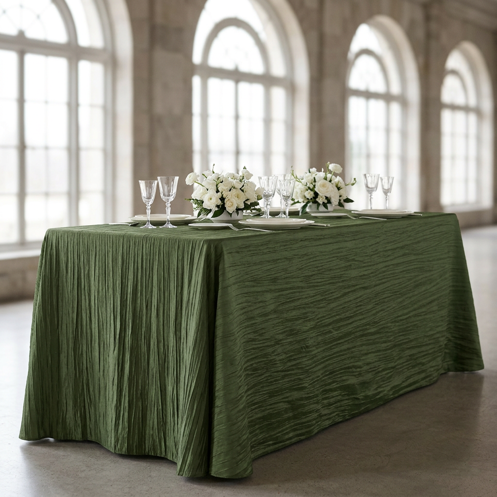 Accordion Crinkle Taffeta Rectangular Tablecloth Willow Green - Bridal Table