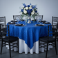 Accordion Crinkle Taffeta Table Overlay Topper 85"x85" Square  - Royal Blue with silver charger plate | black napkin | flower centerpiece | black chiavari chair | white tablecloth
