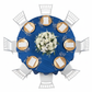 Accordion Crinkle Taffeta Table Overlay Topper 85"x85" Square  - Royal Blue with gold charger plate | white napkin | flower centerpiece | silver chiavari chair