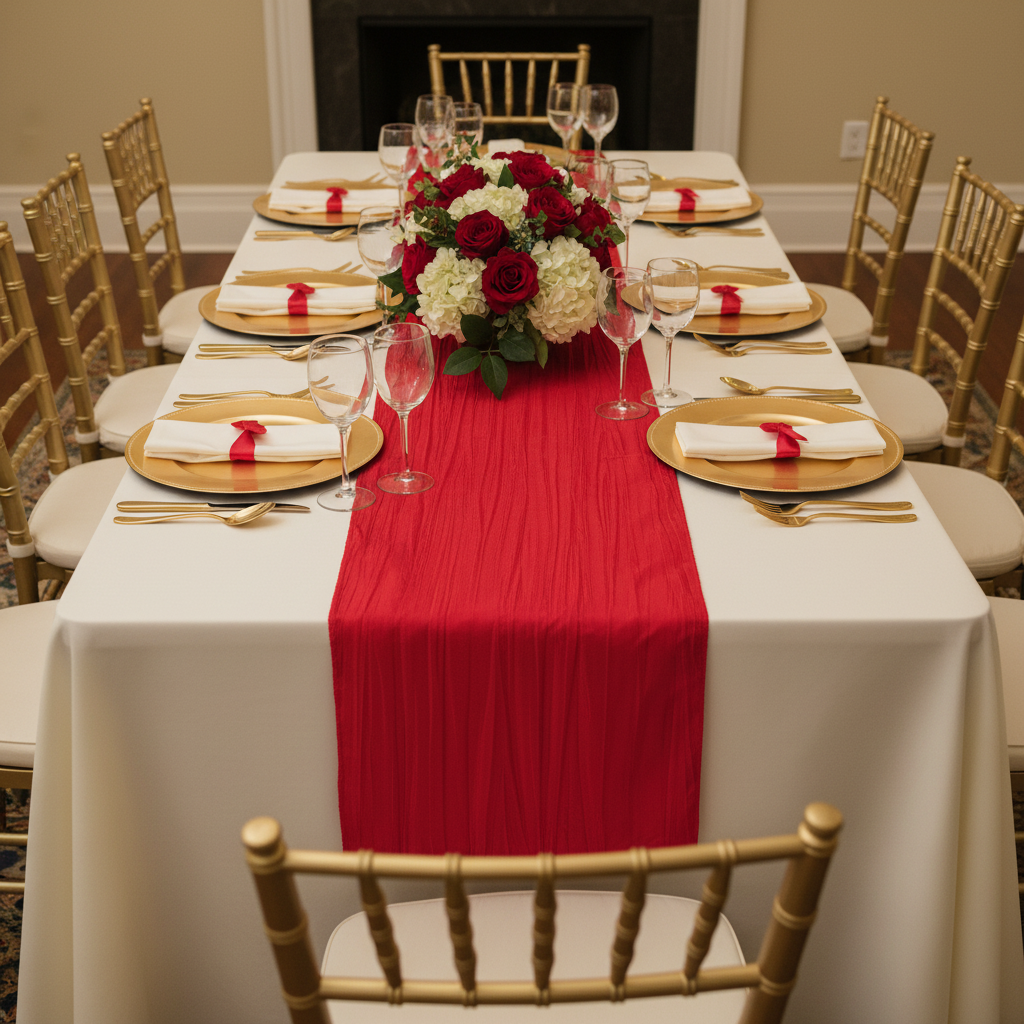 Accordion Crinkle Taffeta Table Runner - Red