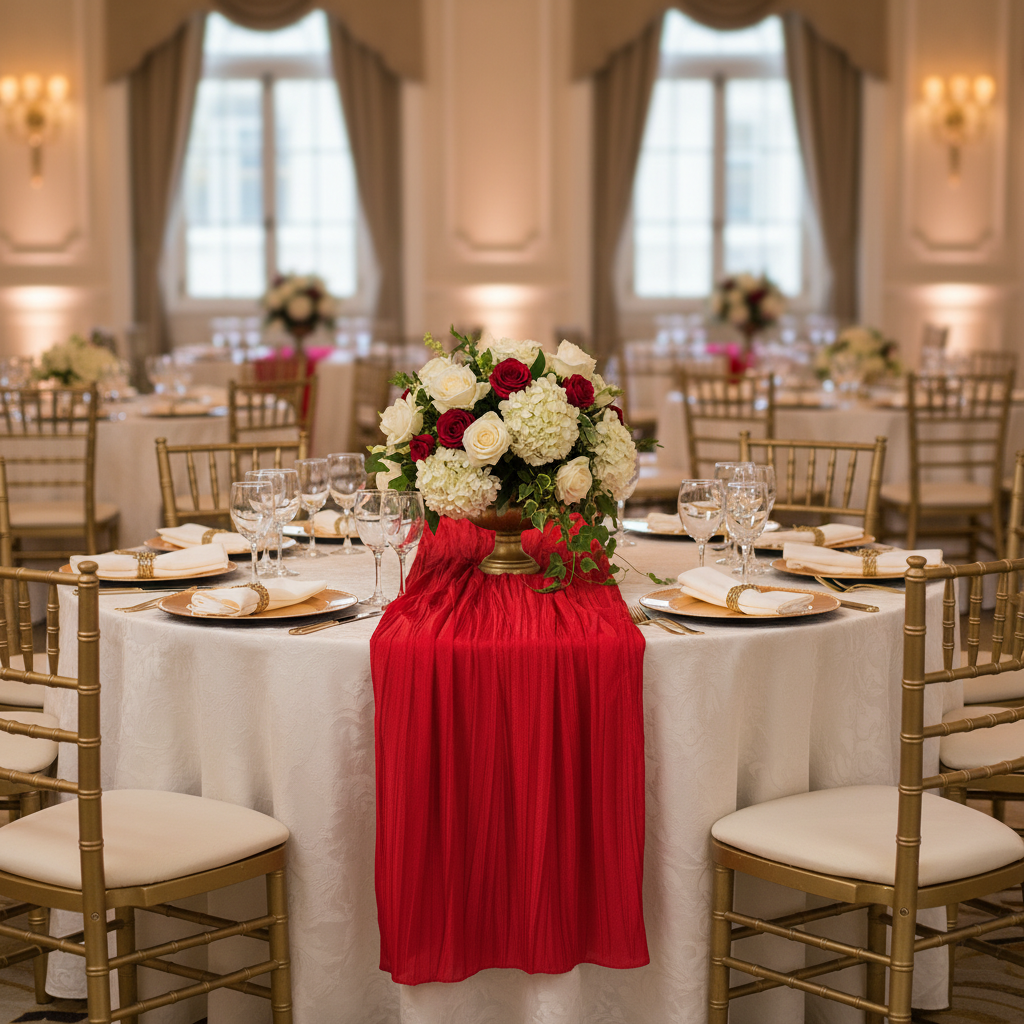 Accordion Crinkle Taffeta Table Runner - Red
