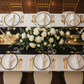 top view wedding table setup with Acrylic Beaded 13" Round Charger Plate - Black Trim