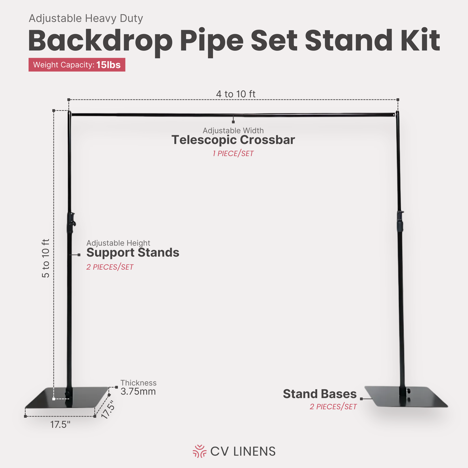 Adjustable Heavy Duty Backdrop Pipe Set Stand Kit 10 ft x 10 ft