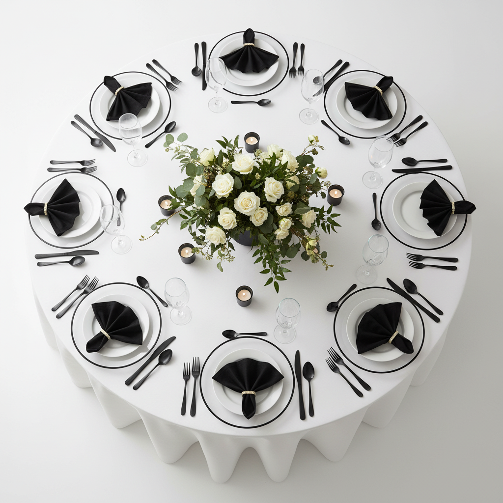 top view table setup with Alpine Acrylic Charger Plate - Black trim