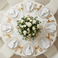 top view table setup with Alpine Acrylic Charger Plate - Gold trim