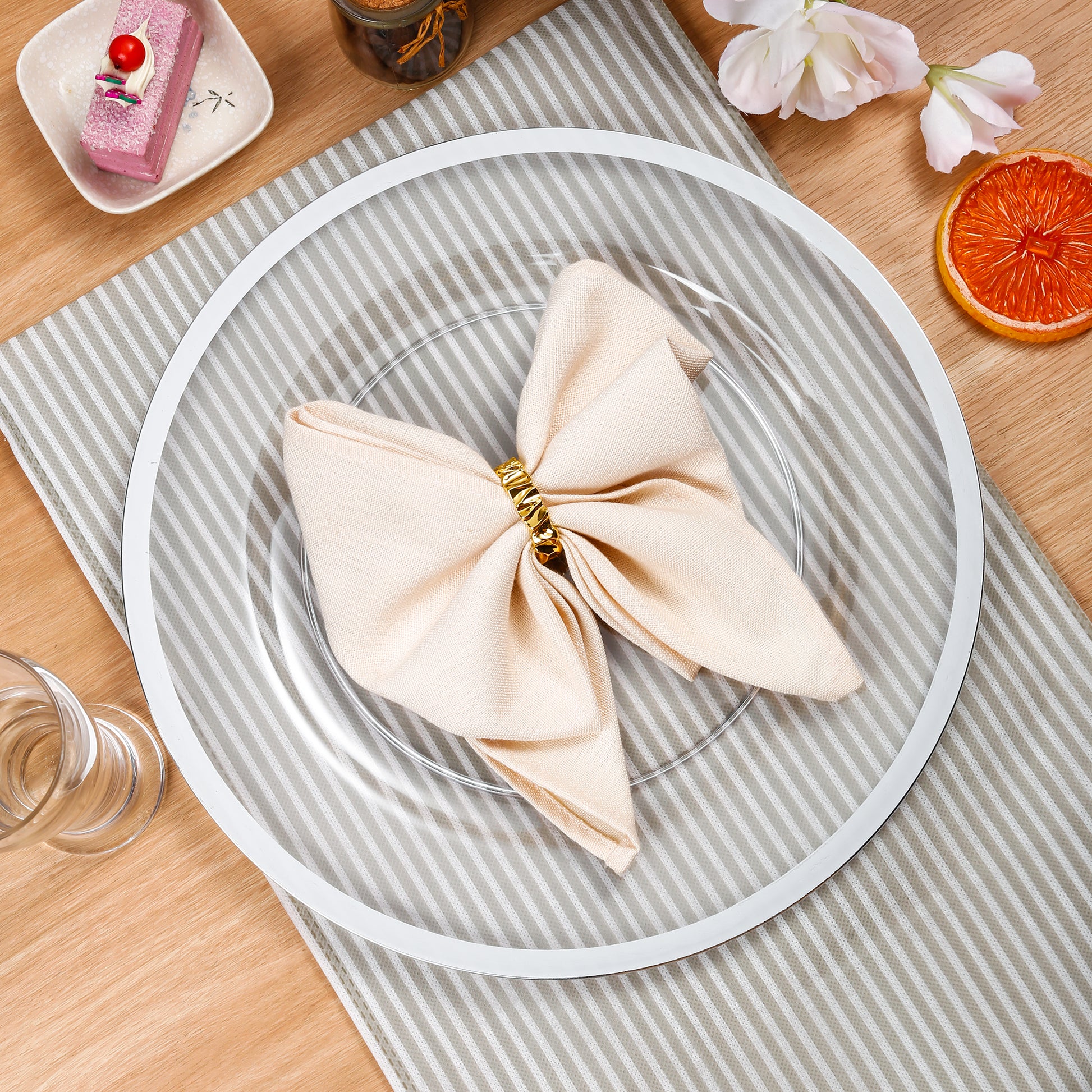 Alpine Acrylic Charger Plate - Silver Trim - CV Linens