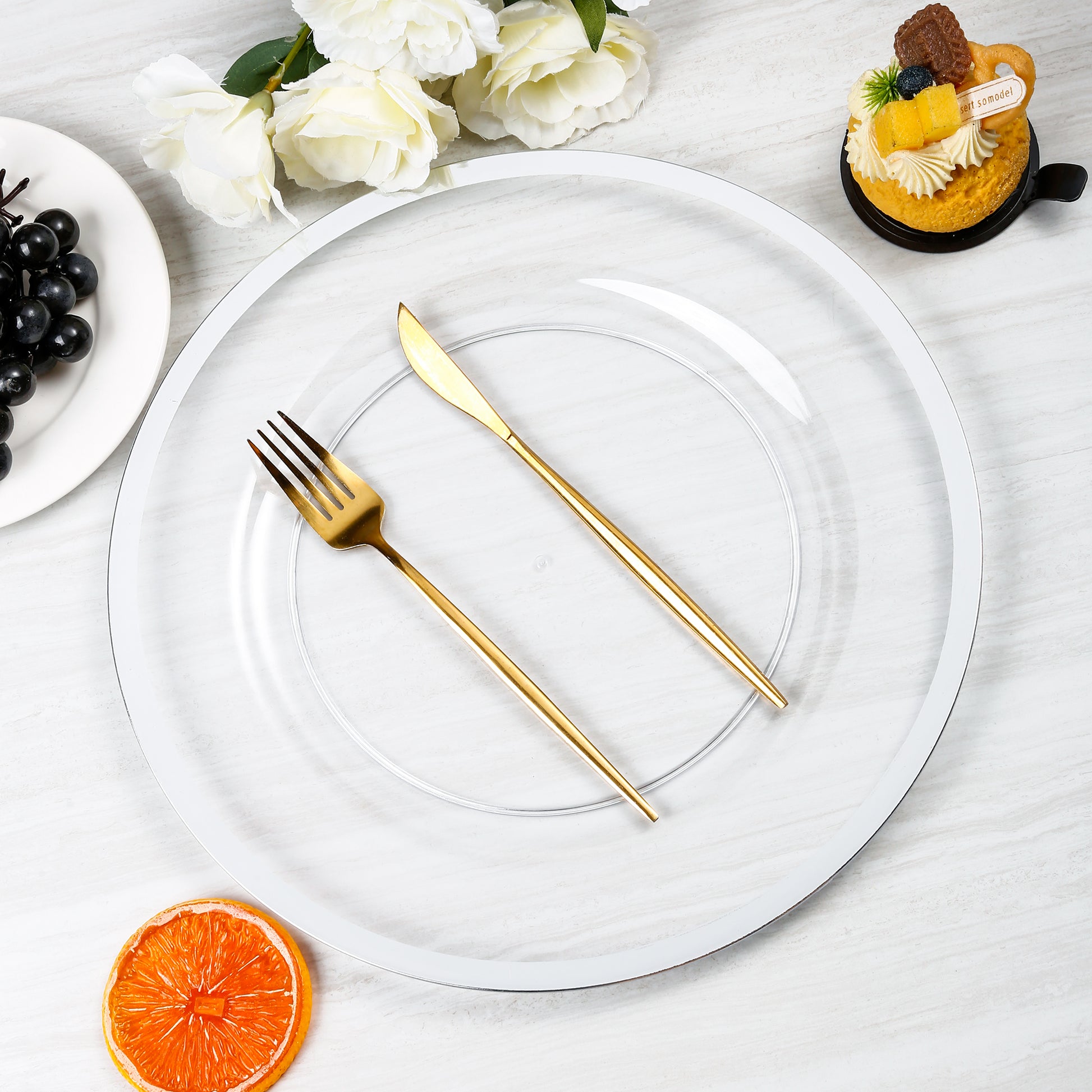 Alpine Acrylic Charger Plate - Silver Trim - CV Linens