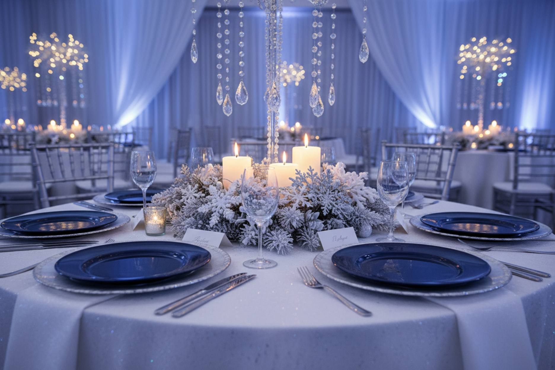 winter wonderland gala with Alpine Glass Charger Plate - Silver trim