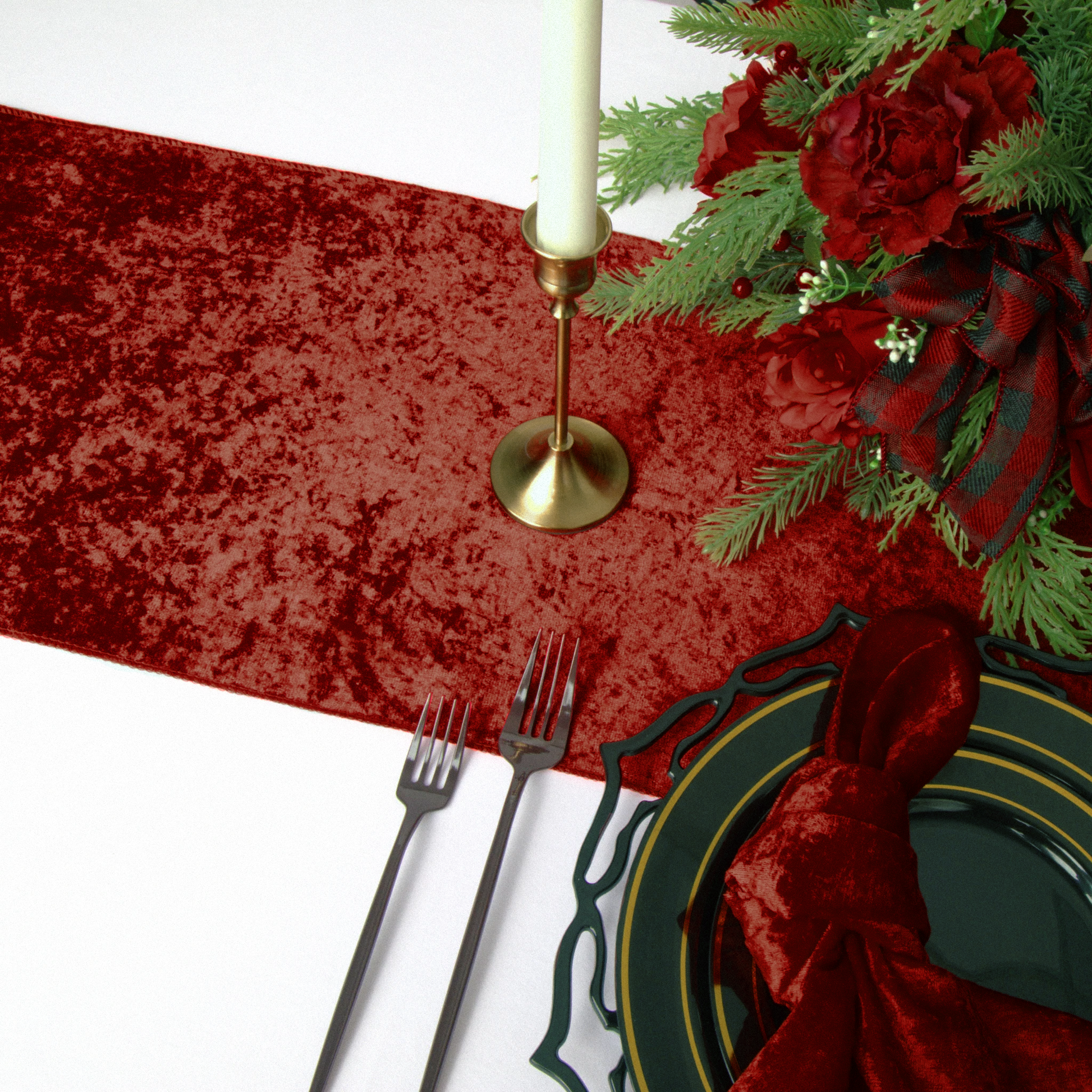 Velvet table runner apple red with christmas decor