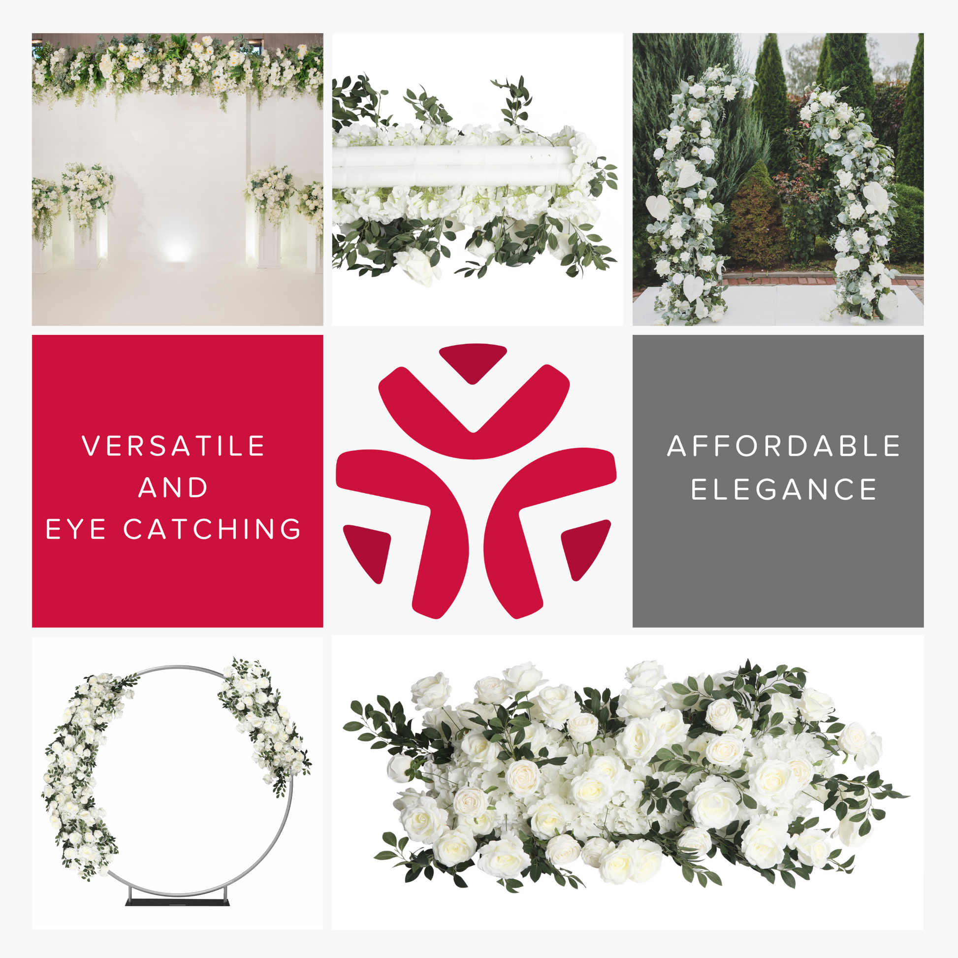 Premade Flower Backdrop Arch/Table Runner Decor - White