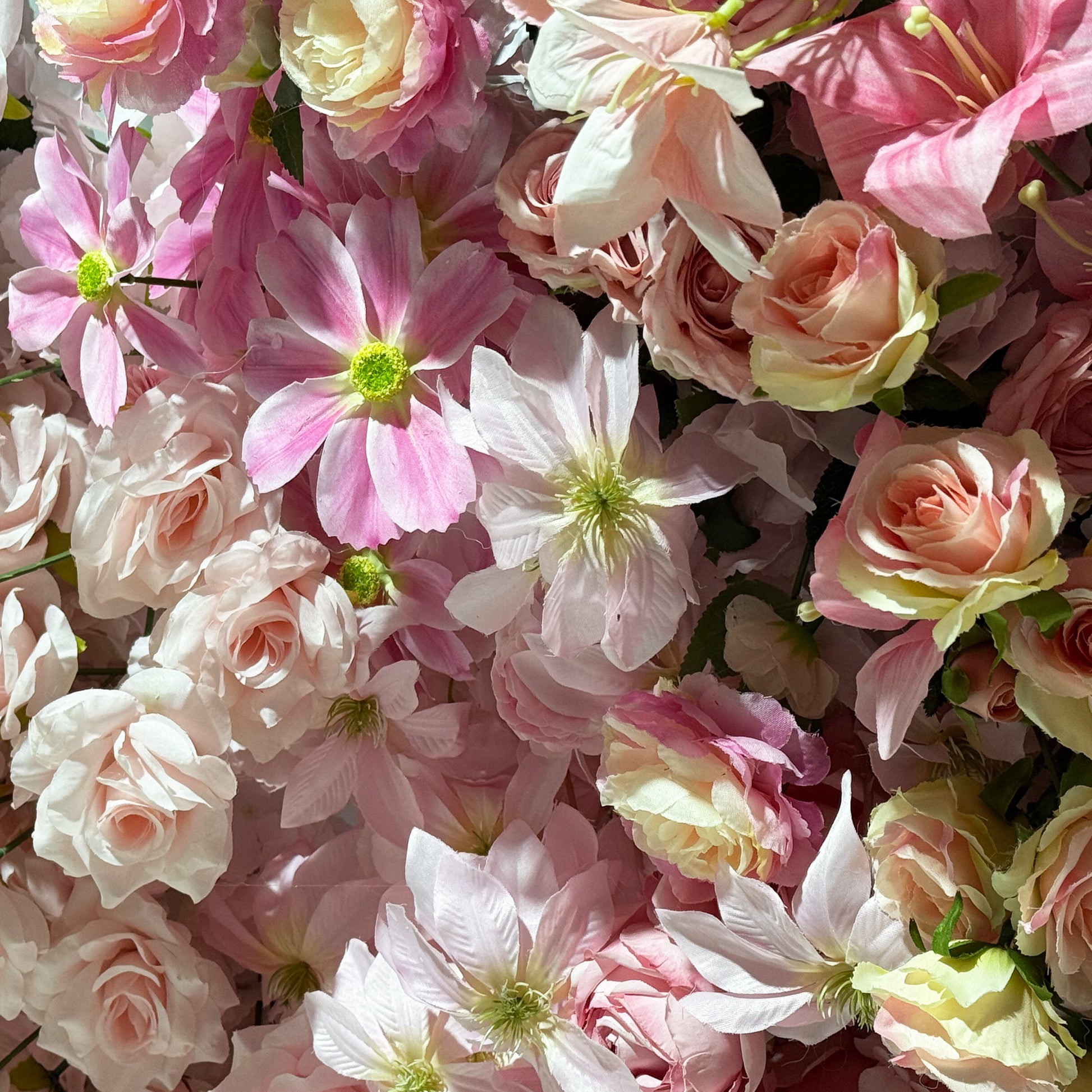 Artificial 3D Floral for Butterfly Backdrop Stand Pink close up of all the pink florals 