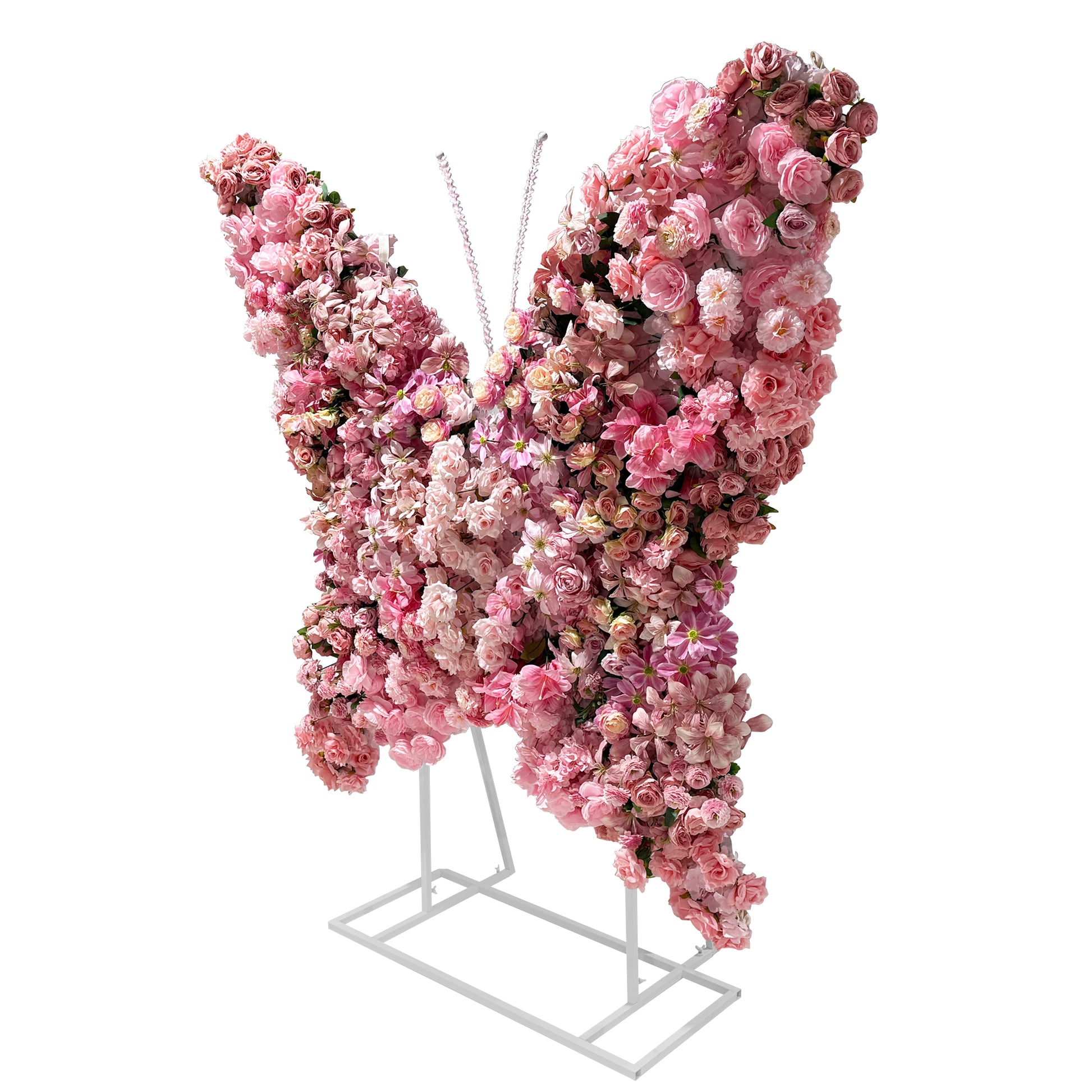 Artificial 3D Floral for Butterfly Backdrop Stand Pink angled view