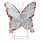 Artificial 3D Floral for Butterfly Backdrop Stand Pink back view showing the canvas backing and the ties to fasten onto CV Linens - Butterfly Shape Backdrop Stand