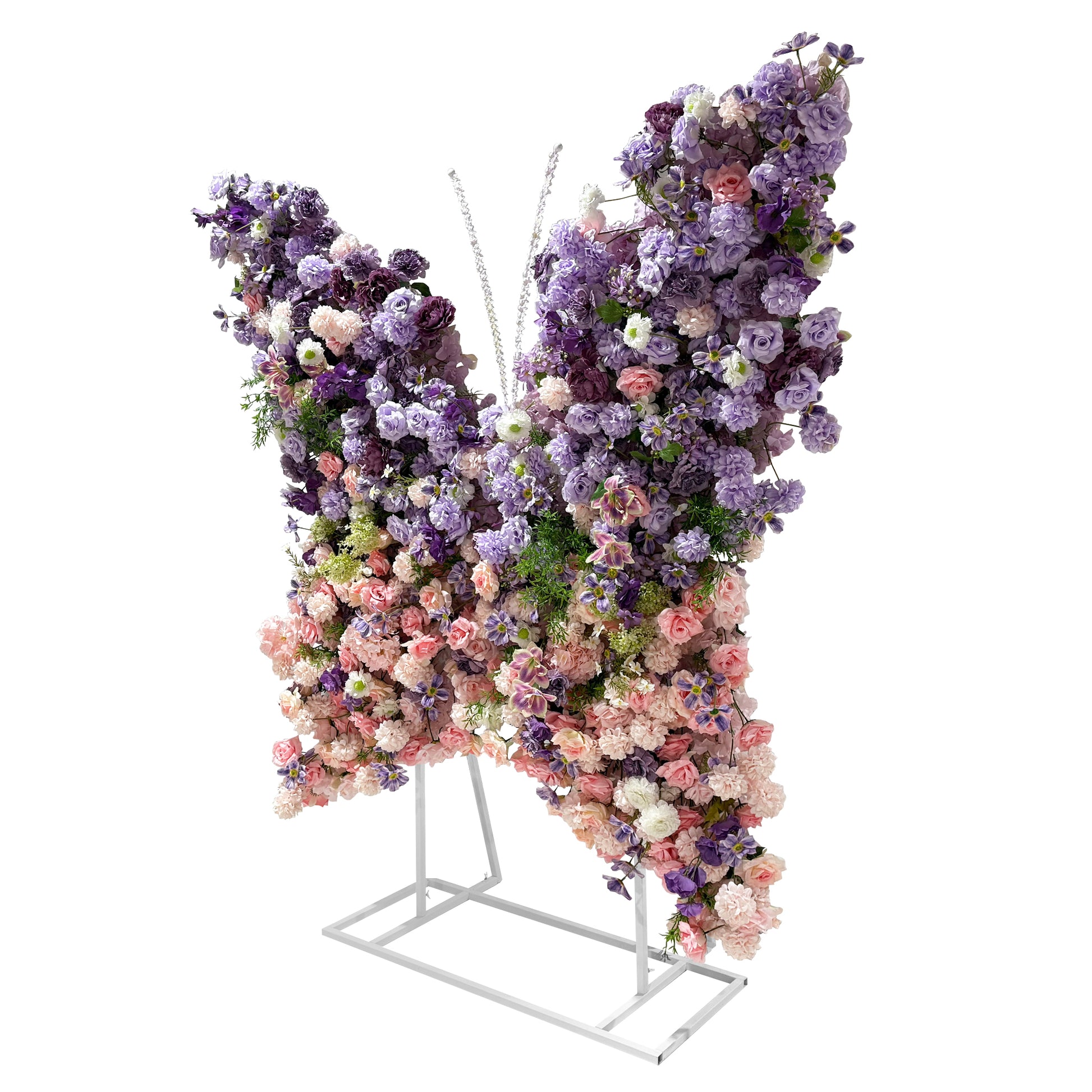 Artificial 3D Floral for Butterfly Backdrop Stand Lavender/Pink angled view