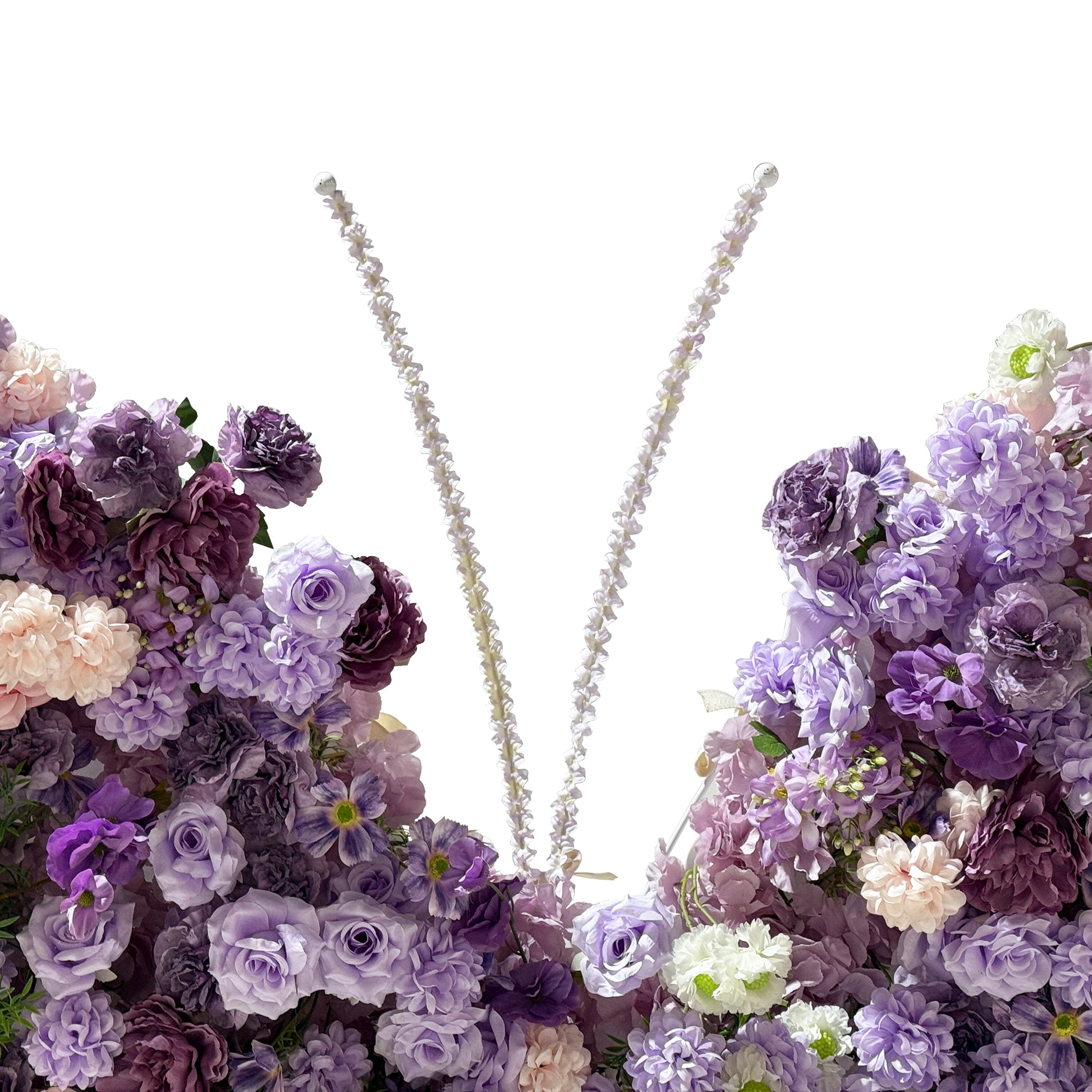 Artificial 3D Floral for Butterfly Backdrop Stand Lavender/Pink antenna close up and mixed florals