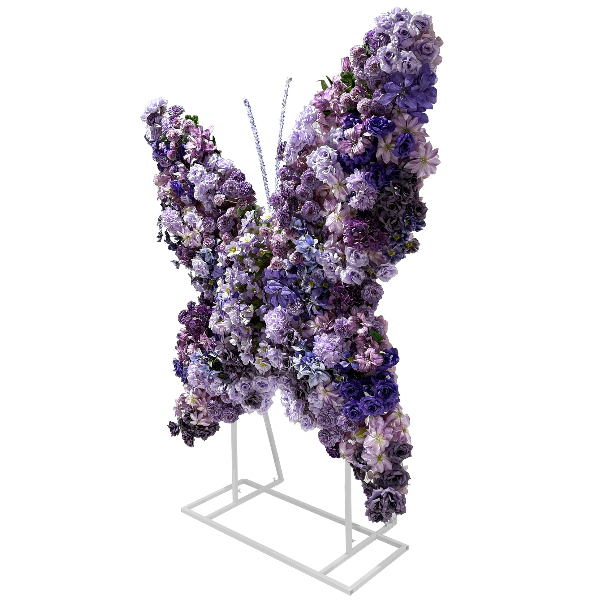 Artificial 3D Floral for Butterfly Backdrop Stand Purple angled view
