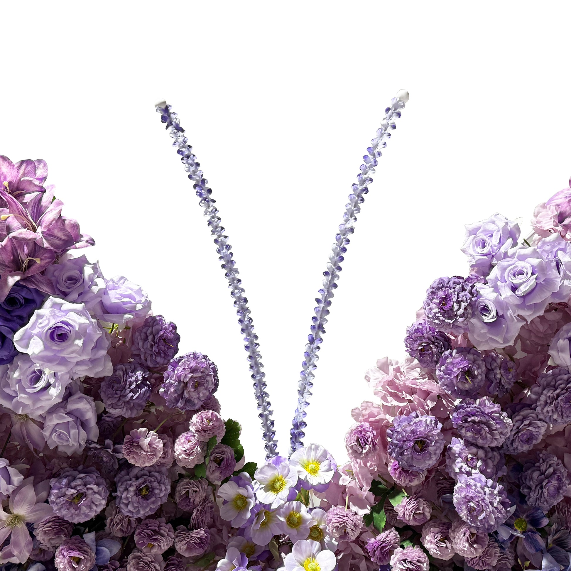 Artificial 3D Floral for Butterfly Backdrop Stand Purple close up of antenna and mixed florals