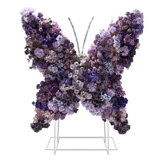 Artificial 3D Floral for Butterfly Backdrop Stand Purple front view

